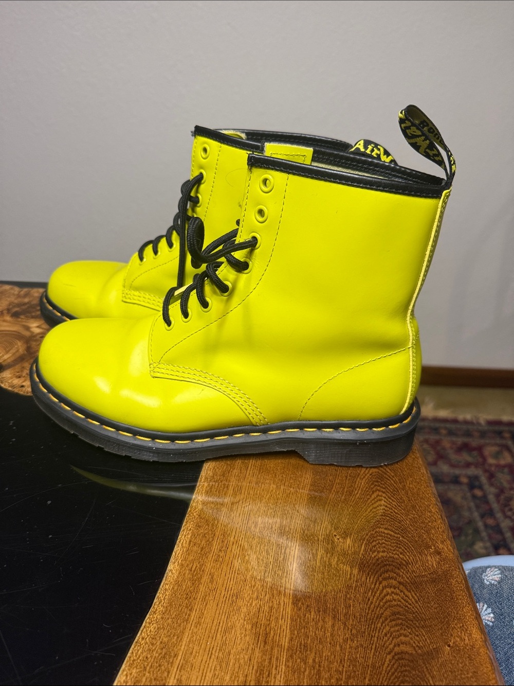 Dr. Martens Unisex High Shine Neon Yellow Lace-Up Boots